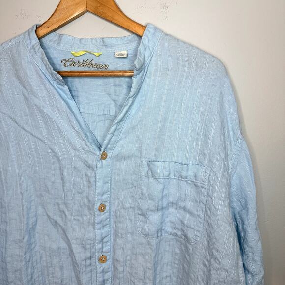 Caribbean Light Blue Long Sleeve Button Up Linen Size XL - Picture 2 of 9